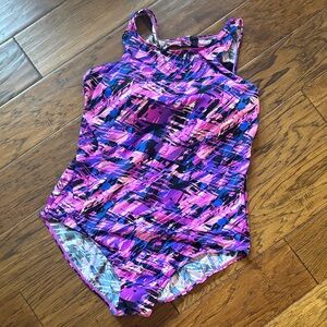 Swimsuits For All Abstract Pink and Purple One-Piece